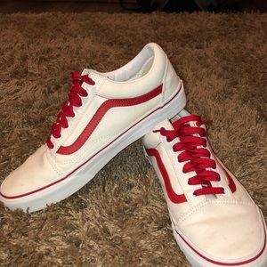 Custom Vans Old Skool white shoes with red stripe